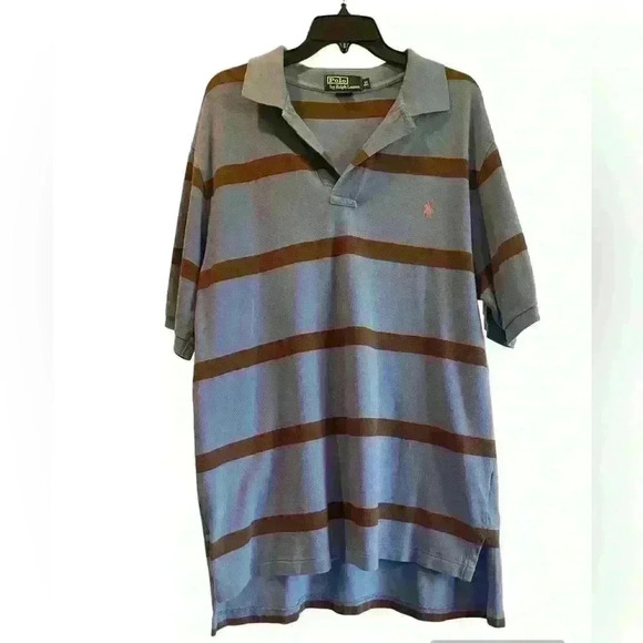 Polo by Ralph Lauren Men’s Polo Size Large/Tall color Blue with Brown stripes - Picture 1 of 9